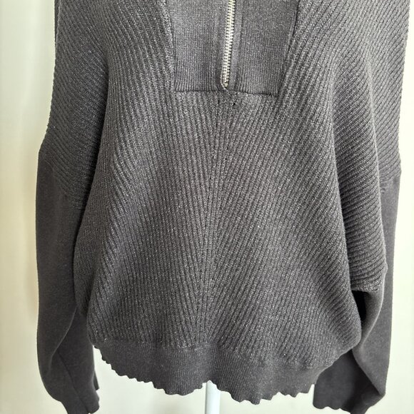Elie Tahari Knit grey 1/4 zip Pullover cropped Sweater XLarge - Picture 4 of 12